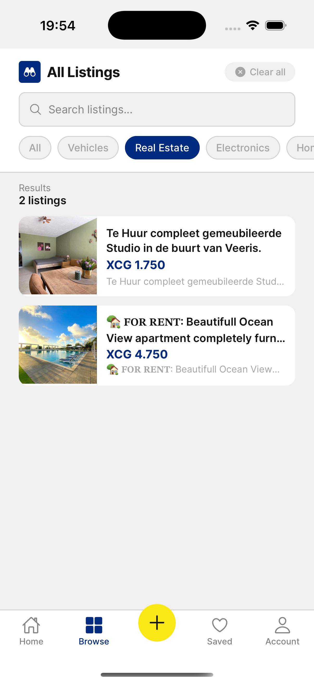 Discover — listings filtered by Real Estate